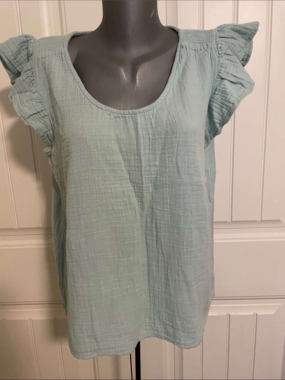 Wonderly Mint Ruffle Sleeve Cotton Tank